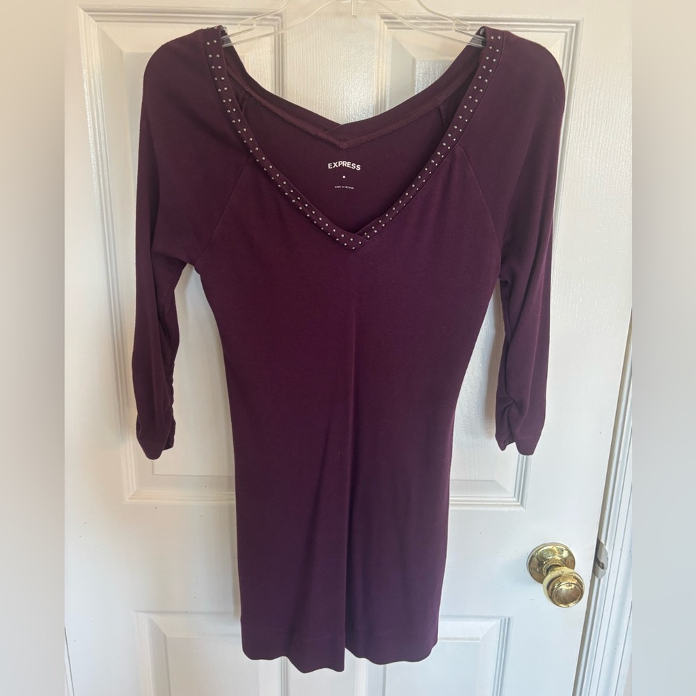 Express Deep Purple Studded V-Neck Top